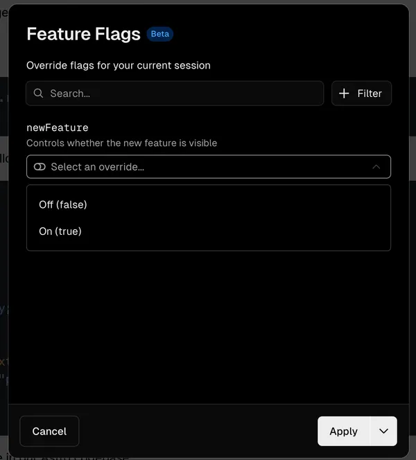 Screenshot of the new feature flag